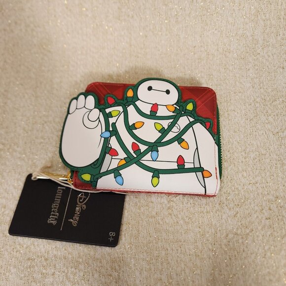 Loungefly Disney Big Hero 6 Baymax Holiday Lights Plaid Christmas Zip Wallet NEW - Picture 7 of 12